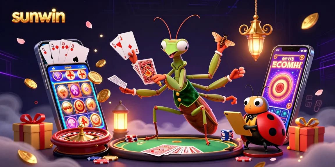 Experience thrilling gameplay at sunwin with a giant praying mantis dealer and ladybug pit boss!