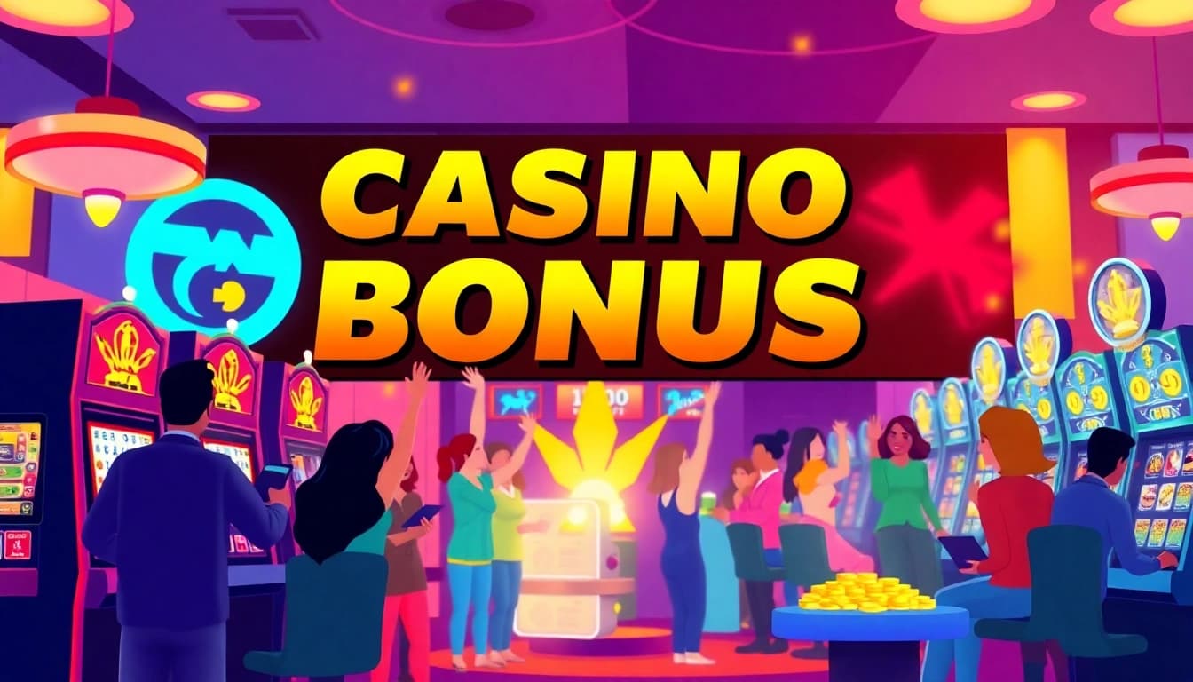 Experience an exciting Casino Bonus celebration with diverse players winning at vibrant online slots.