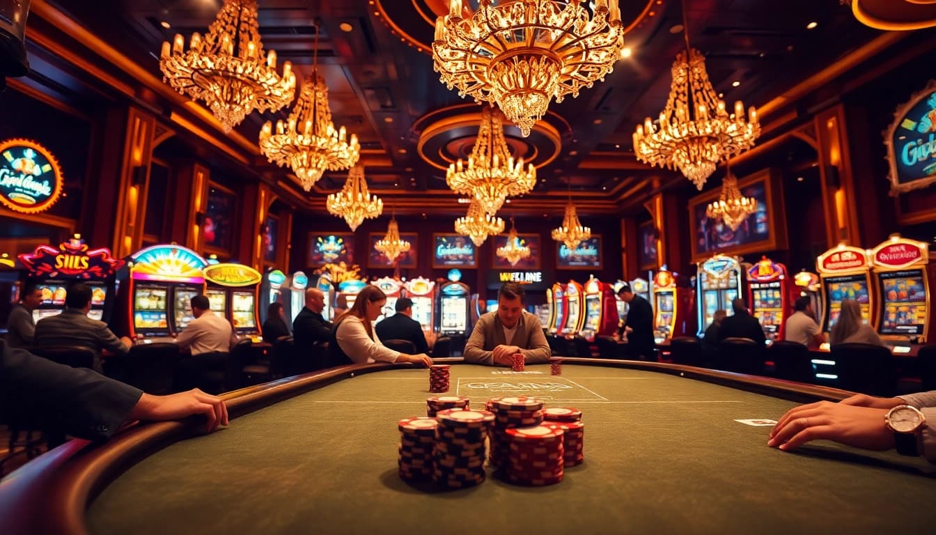 Spannende Spielszenen bei casino spiele.de an einem Poker-Tisch in einem luxuriösen Casino.