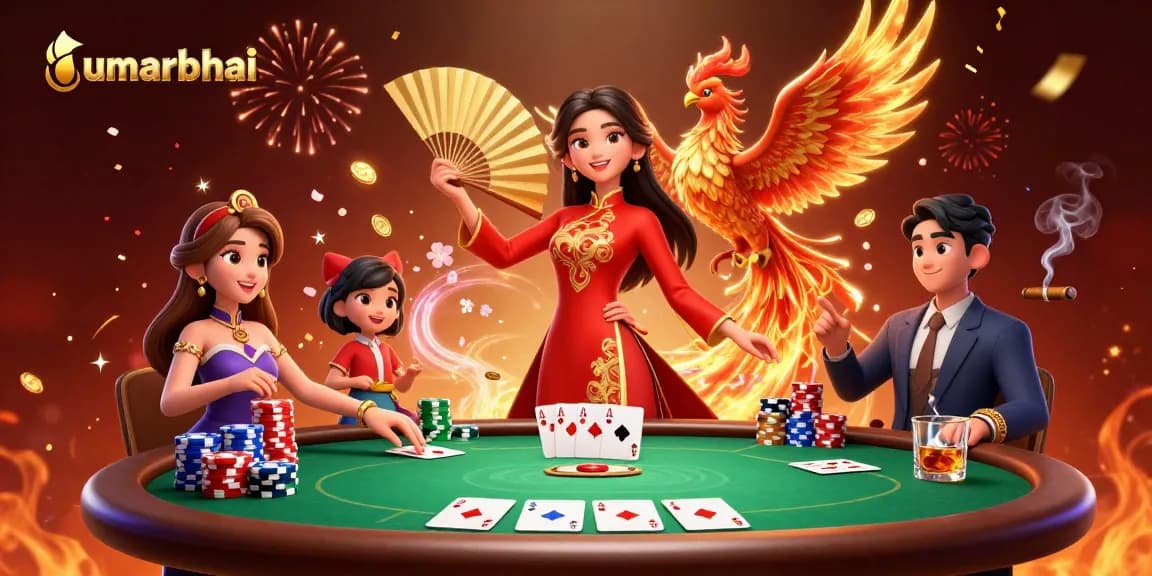 Experience thrilling poker action with umarbhai at a vibrant online casino scene, featuring stunning visuals.