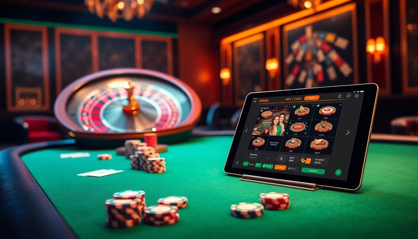 Enjoying a poker game at MM88 COM's luxurious casino table with vibrant chips and cards.