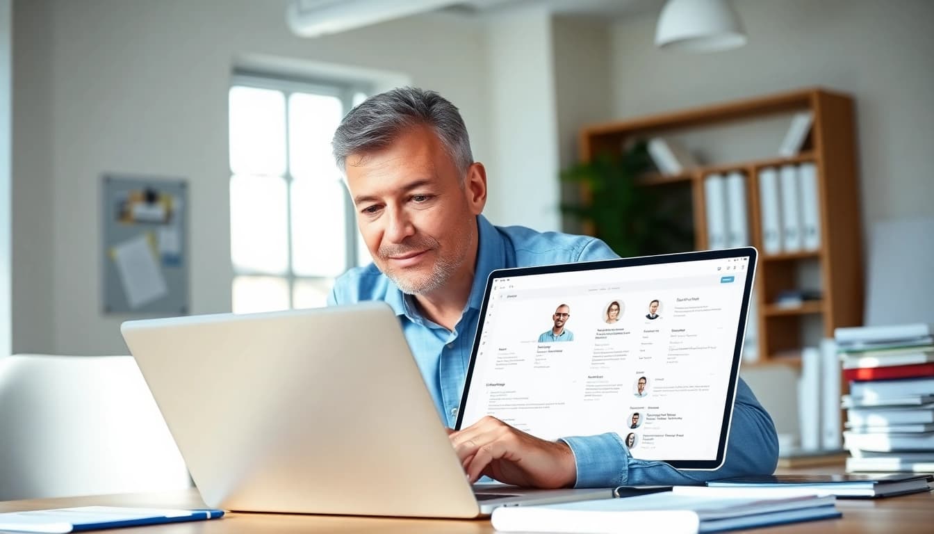 Headhunter Ingenieure analysiert Lebensläufe in einem modernen Büro.