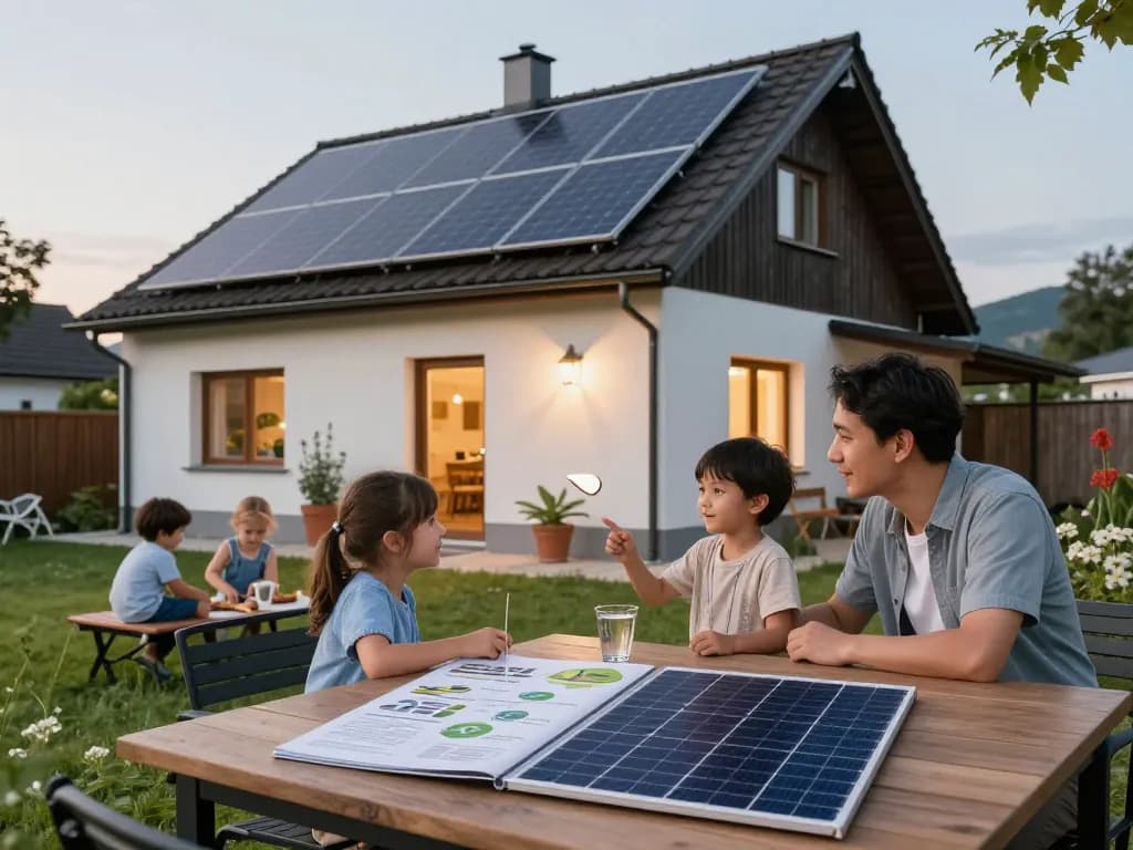 Photovoltaik Bayern Installation: Familie genießt Einsparungen und Nachhaltigkeit in ihrem Garten