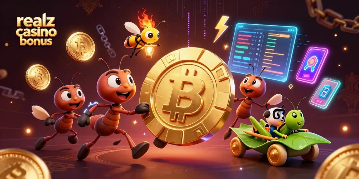 Erlebe den aufregenden Realz Casino Bonus mit einer dynamischen 3D-Illustration.