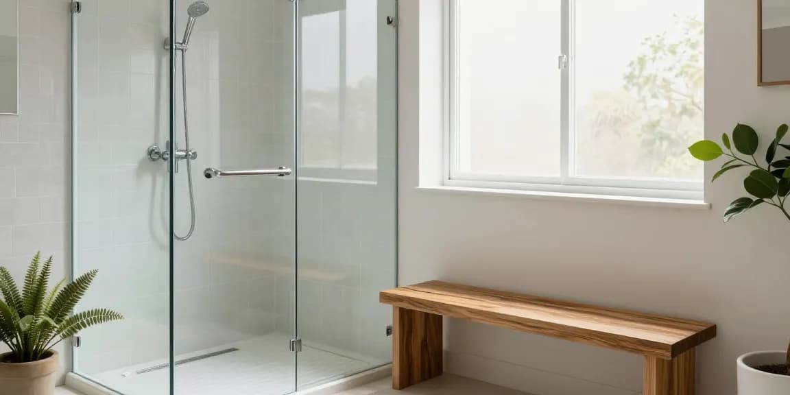 Stijlvolle glazen douchewand zonder stang in een moderne badkamer met elegante accessoires.