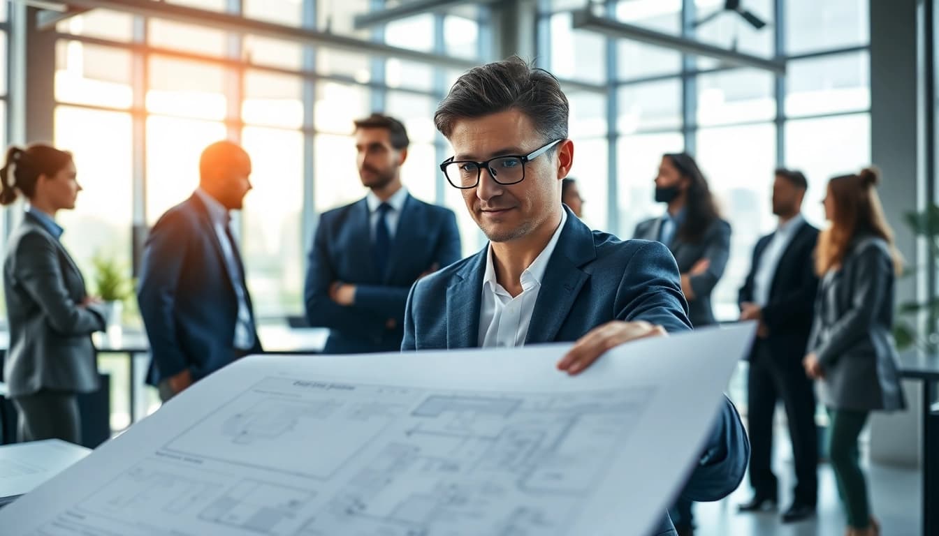 Der Headhunter Ingenieure berät talentierte Ingenieure in einer modernen Büroatmosphäre.