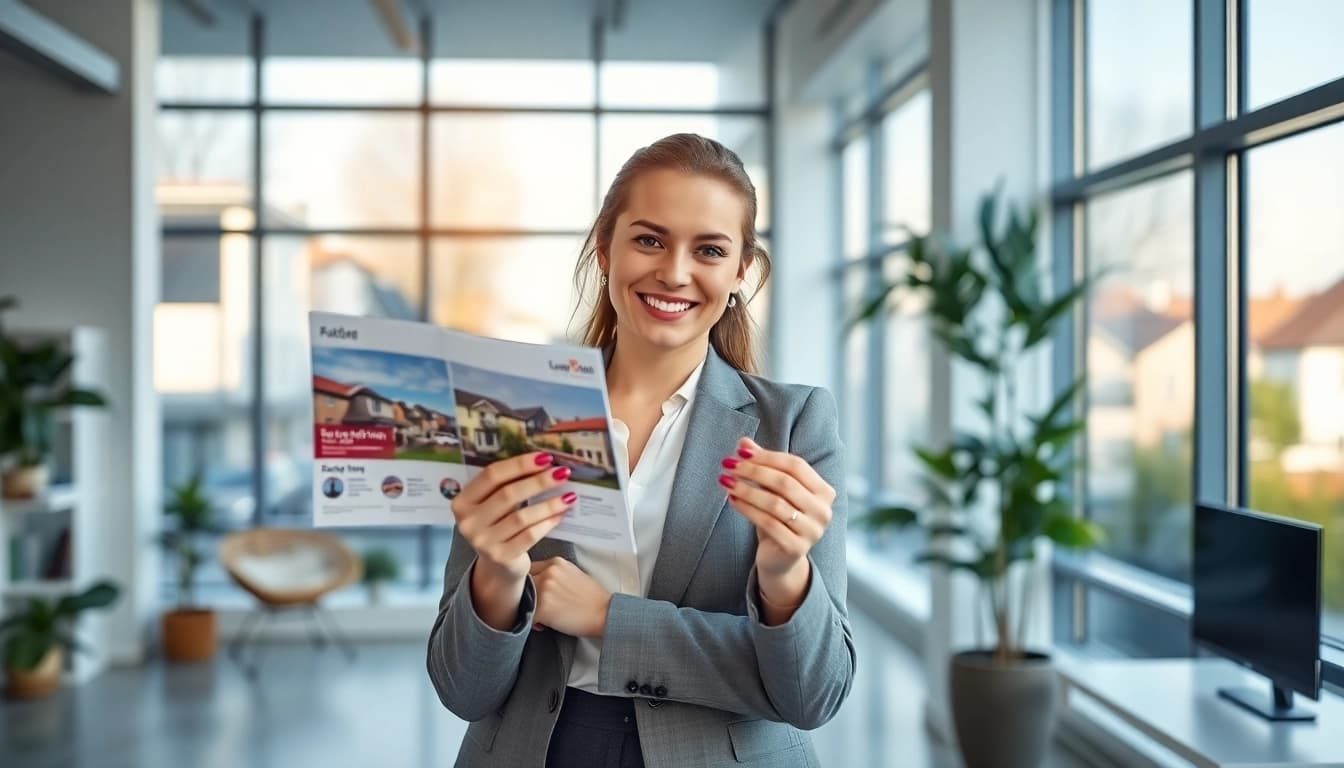 Immobilienmakler Frankfurt Riedberg präsentiert Häuser in einem modernen Büroraum.