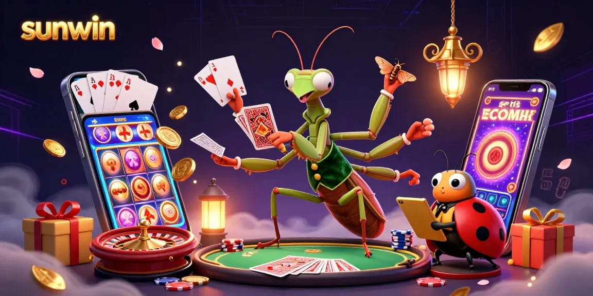Experience thrilling gameplay at sunwin with a giant praying mantis dealer and ladybug pit boss!
