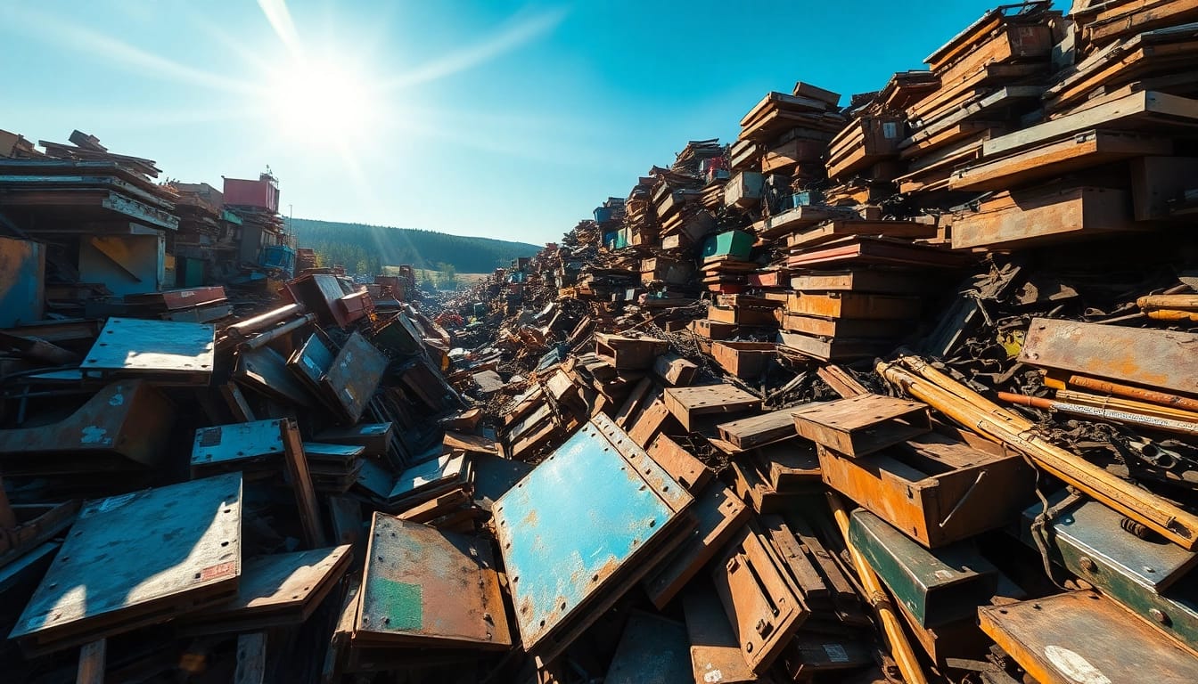 Sorting metal scraps at Schrotthandel Remscheid's vibrant yard, showcasing sustainability in action.