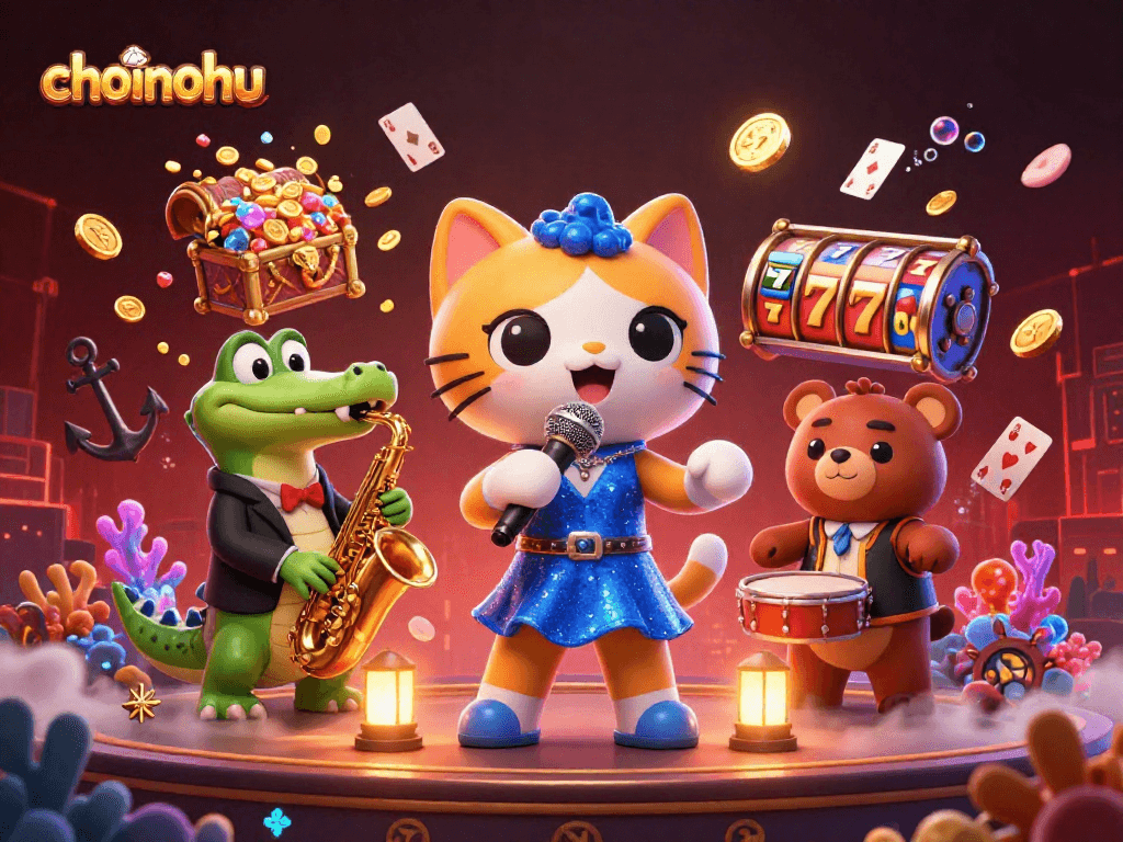 Win exciting rewards at choinohu with a lively 3D illustration of casino fun.