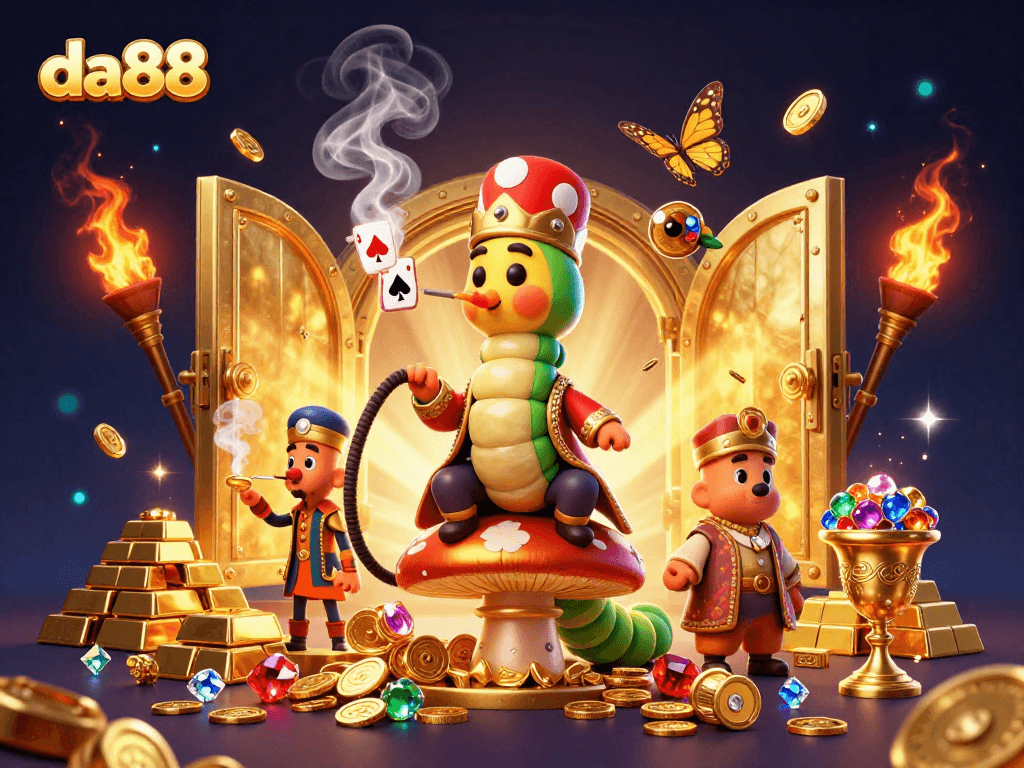 Engage with da88 in this visually rich 3D scene featuring vibrant gambling elements.