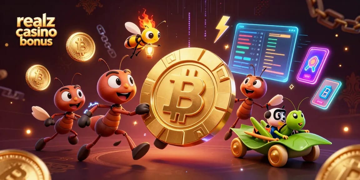 Erlebe den aufregenden Realz Casino Bonus mit einer dynamischen 3D-Illustration.