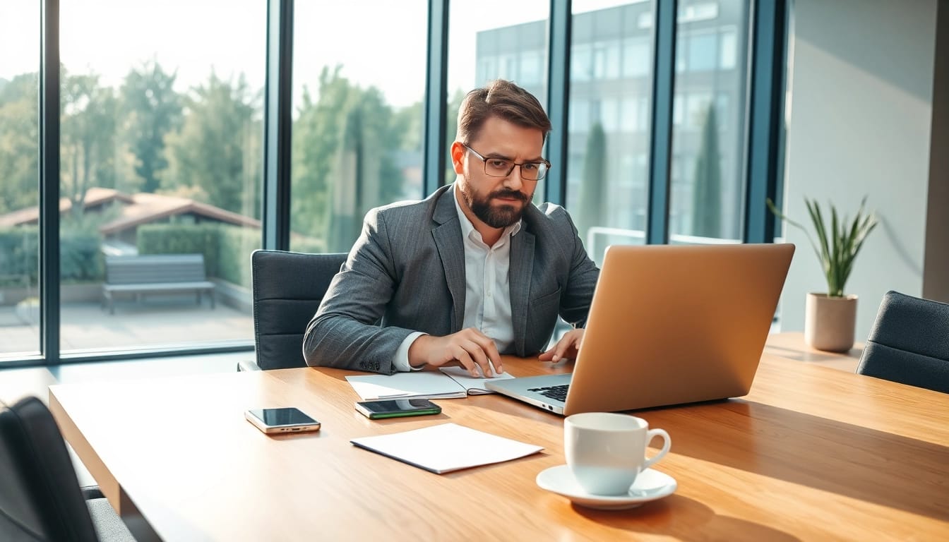 Headhunter Saarbrücken im modernen Büro, professionelle Arbeitsumgebung mit Laptop und Notizen.