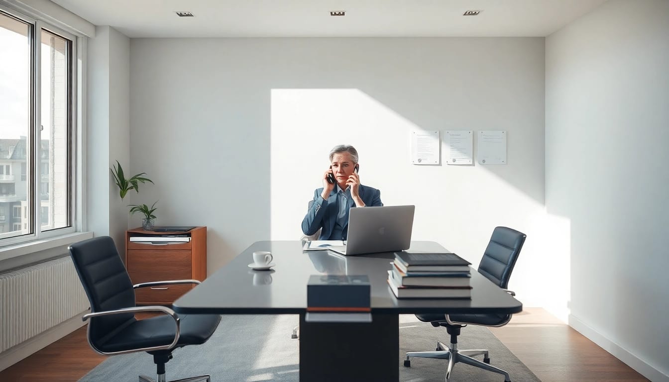 Strategischer Headhunter Ärzte in modernem Büro bei Telefonat.