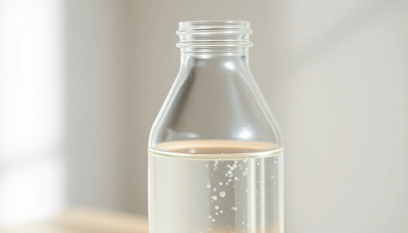 Kolloidales Silber kaufen: Clear colloidal silver solution in a glass bottle, ideal for health and wellness.