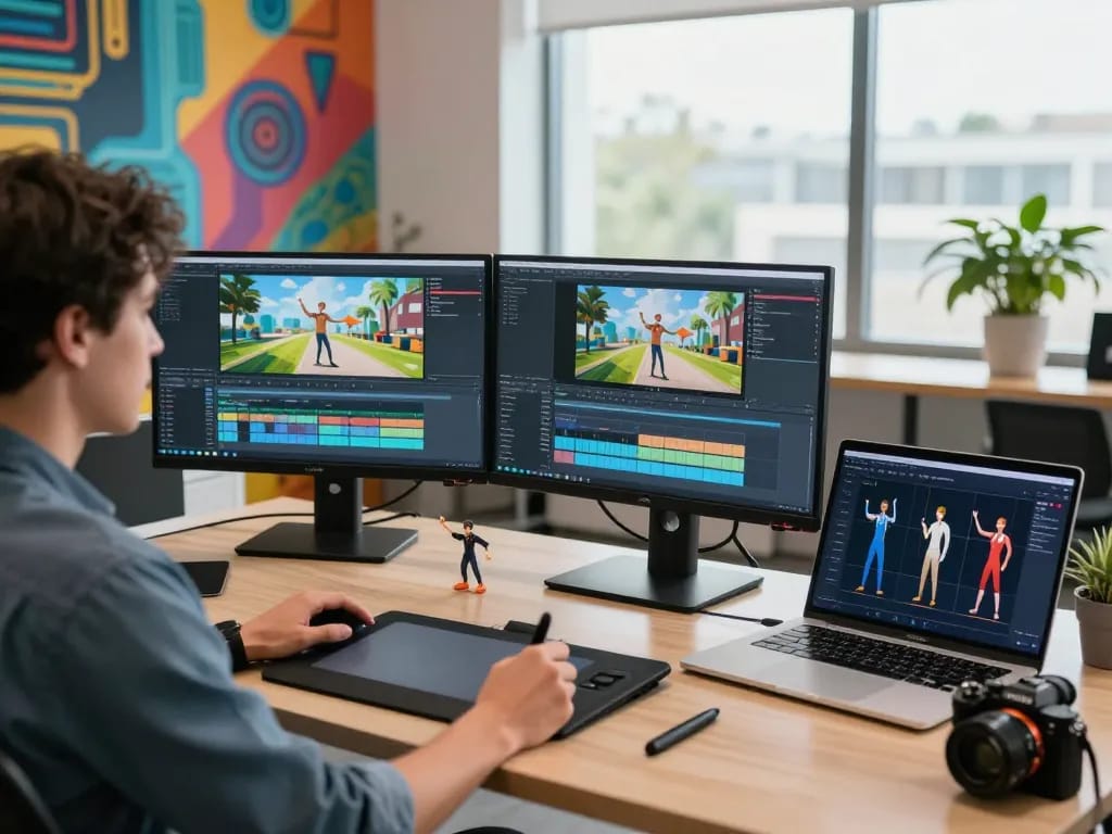 Dynamic workspace featuring motion control ai technology in use, showcasing animated graphics and creative tools.