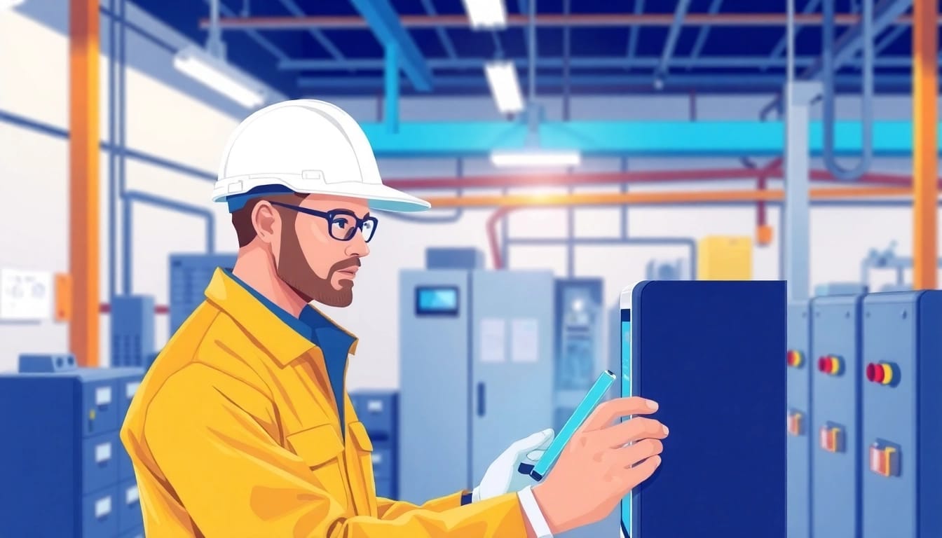 Technician conducting a Prüfung ortsveränderlicher elektrischer Betriebsmittel with precision in a well-lit workshop environment.