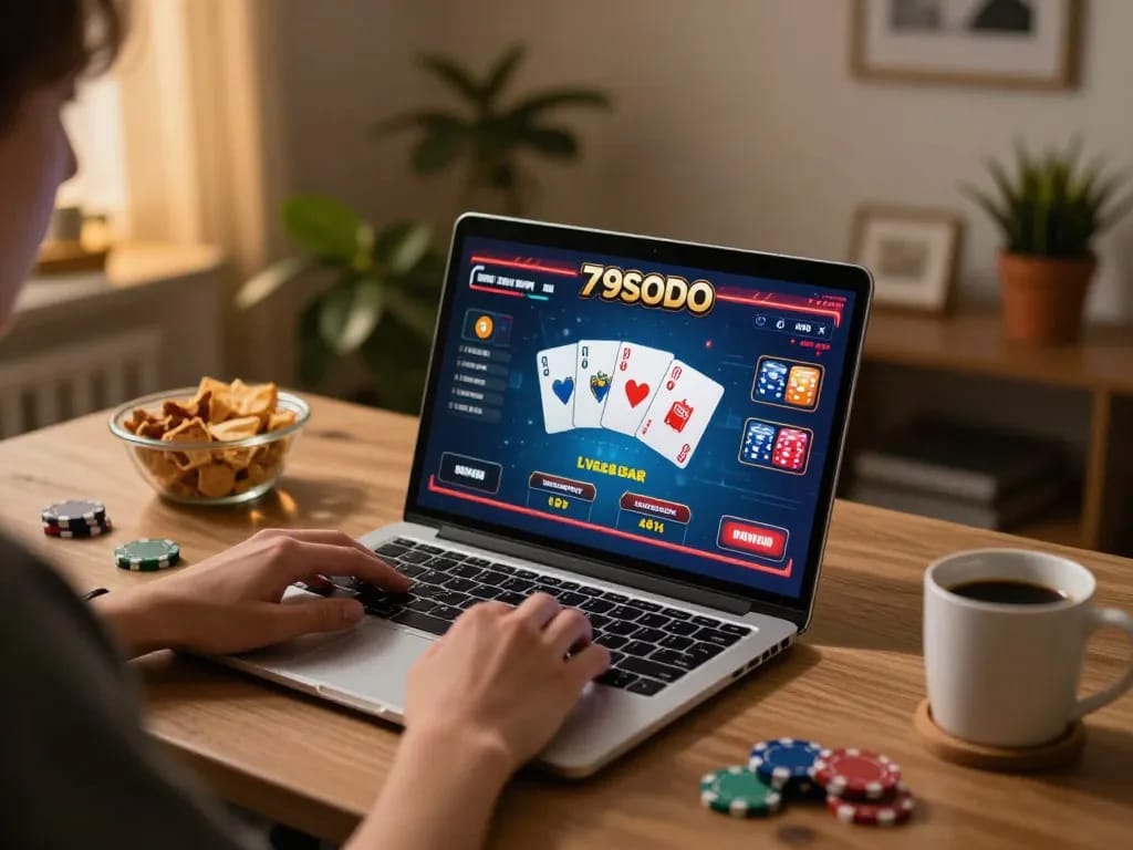 Engaging online gaming scene featuring 79sodo with dynamic live casino gameplay on a laptop
