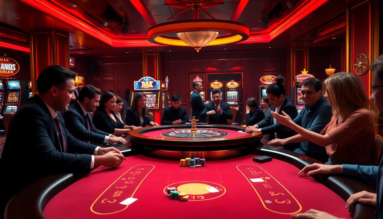 Engaging in a B52 poker game at a luxurious casino table surrounded by vibrant colors.