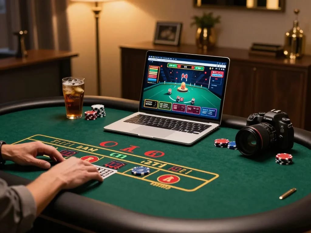 Player analyzing odds on the Plagiat Scanner while enjoying online casino gaming.