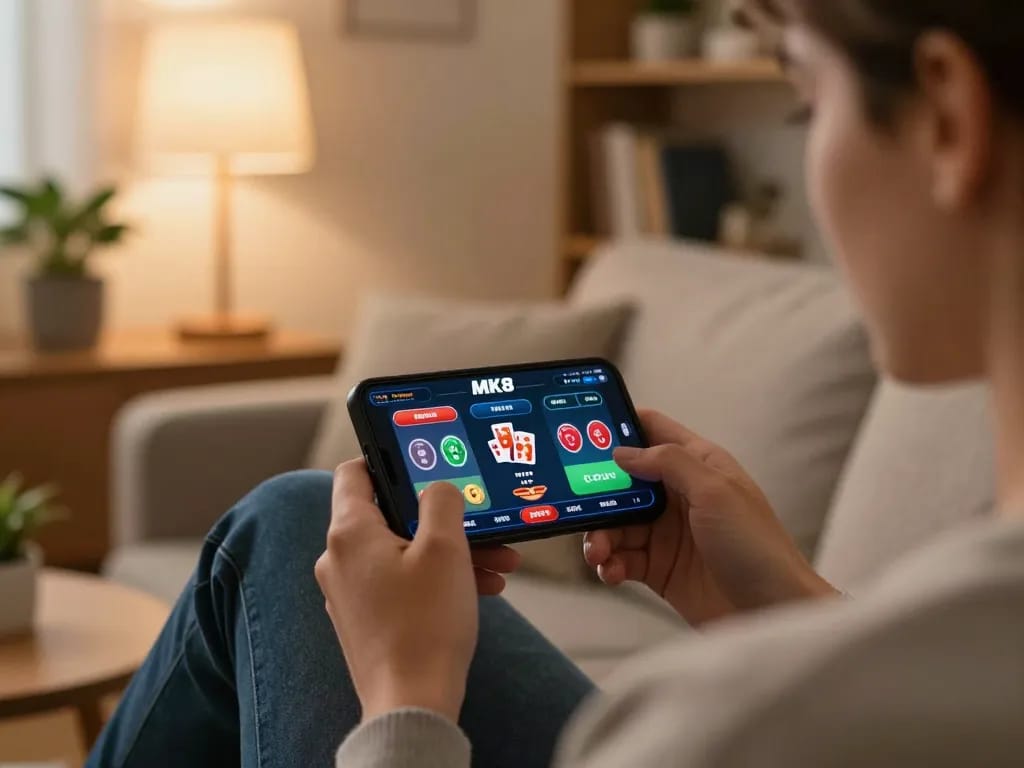 Engaged user exploring the mk8th online casino platform for strategic betting options on smartphone.
