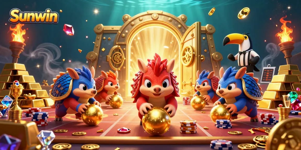 Experience Sunwin with explosive gameplay as rival pangolins compete in a vibrant casino.