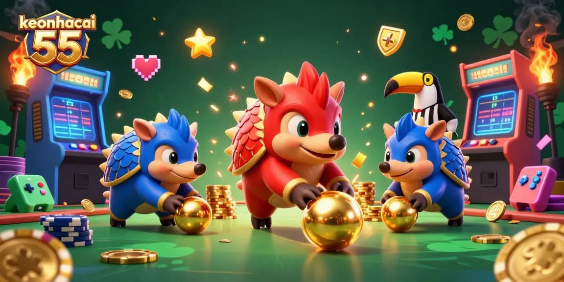Join the excitement of keonhacai 55 as rival pangolins roll golden balls in a thrilling casino scene.
