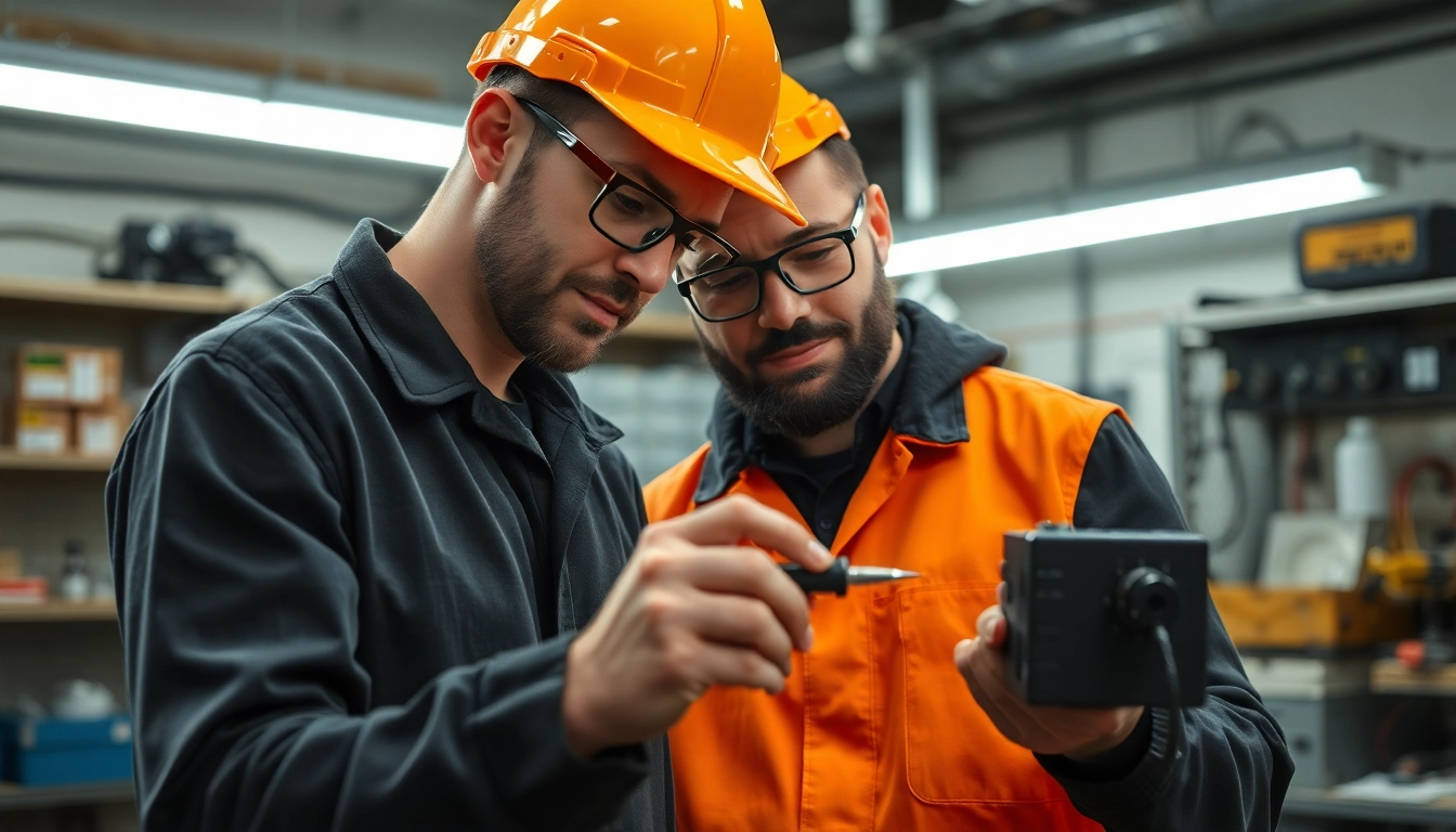 Prüfung ortsveränderlicher elektrischer Betriebsmittel durch eine qualifizierte Fachkraft in einer modernen Werkstatt.