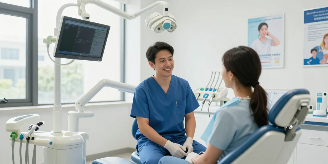 Dental healthcare consultation in a modern practice highlighting Datenschutz und Zahnarztpraxen with a patient.