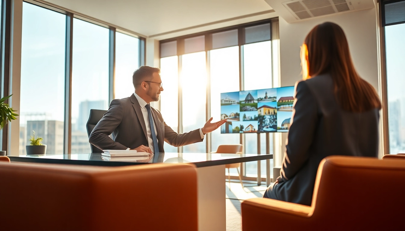 Immobilienmakler Frankfurt Dornbusch berät Kunden in modernem Büro mit natürlichem Licht.