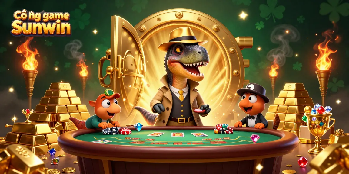 Experience the thrill at Cổng game Sunwin with a cartoon velociraptor at a blackjack table.