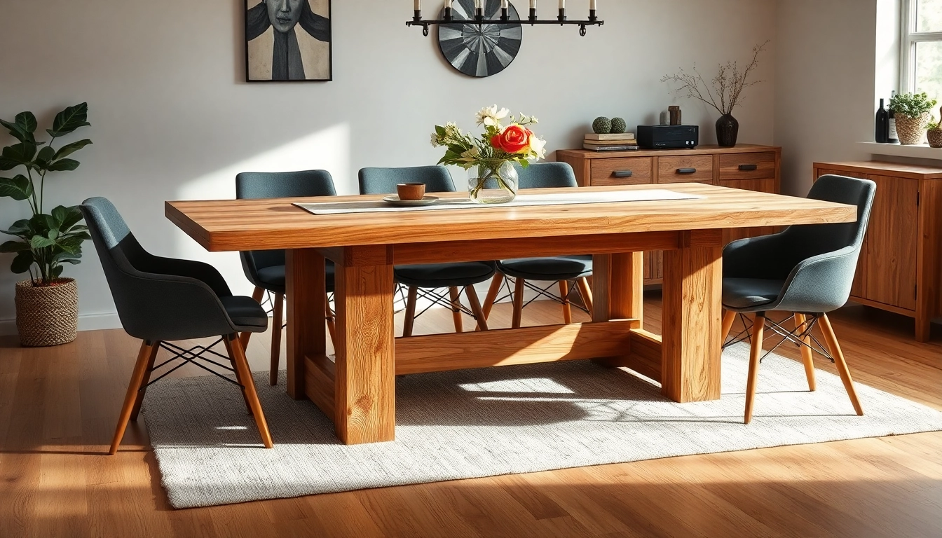 Massiver Eiche Esstisch mit Baumkante in einem gemütlichen Esszimmer, ideal als zentraler Punkt für stilvolle Mahlzeiten.