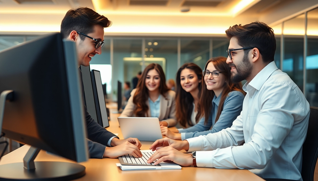 Jobsuche: Präsentation von Stellenangebote in einem modernen Büro mit mehreren engagierten Personen.
