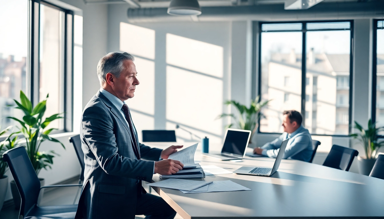 Ein Personalberater Vertrieb diskutiert Strategien mit einem Klienten in einem modernen Büro.