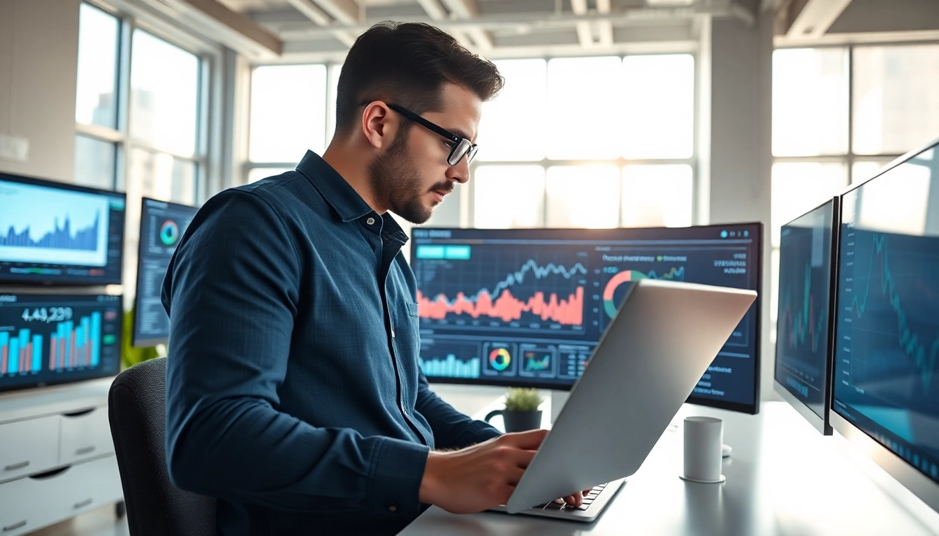 Evodrop Beobachter analysiert Daten auf einem digitalen Dashboard in einem modernen Büro.