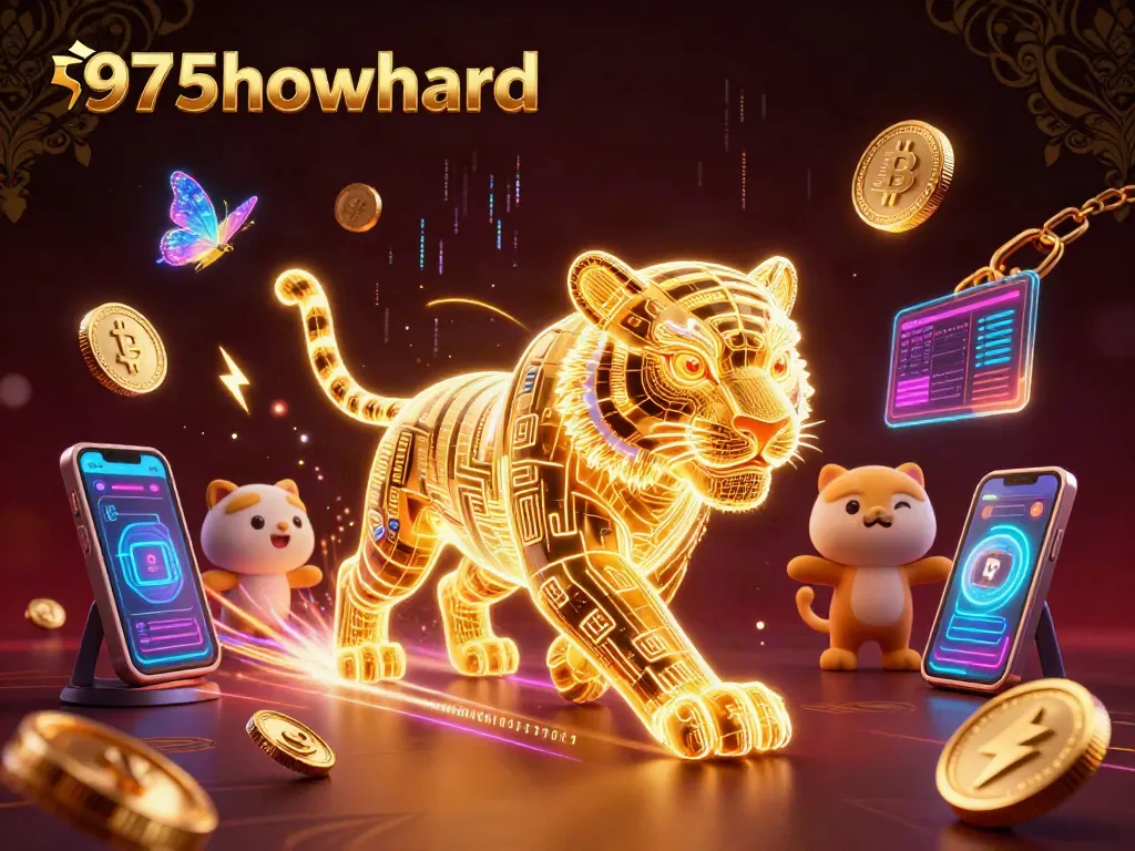 Win big at the 975howard virtual casino with a vibrant 3D tiger and neon elements.