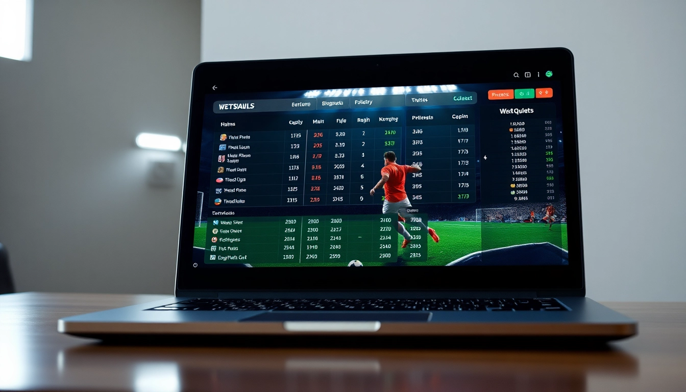 Entdecke die aufregende Welt der legal online sportwetten mit einem modernen Wett-Interface auf einem Laptop im sportlichen Ambiente.