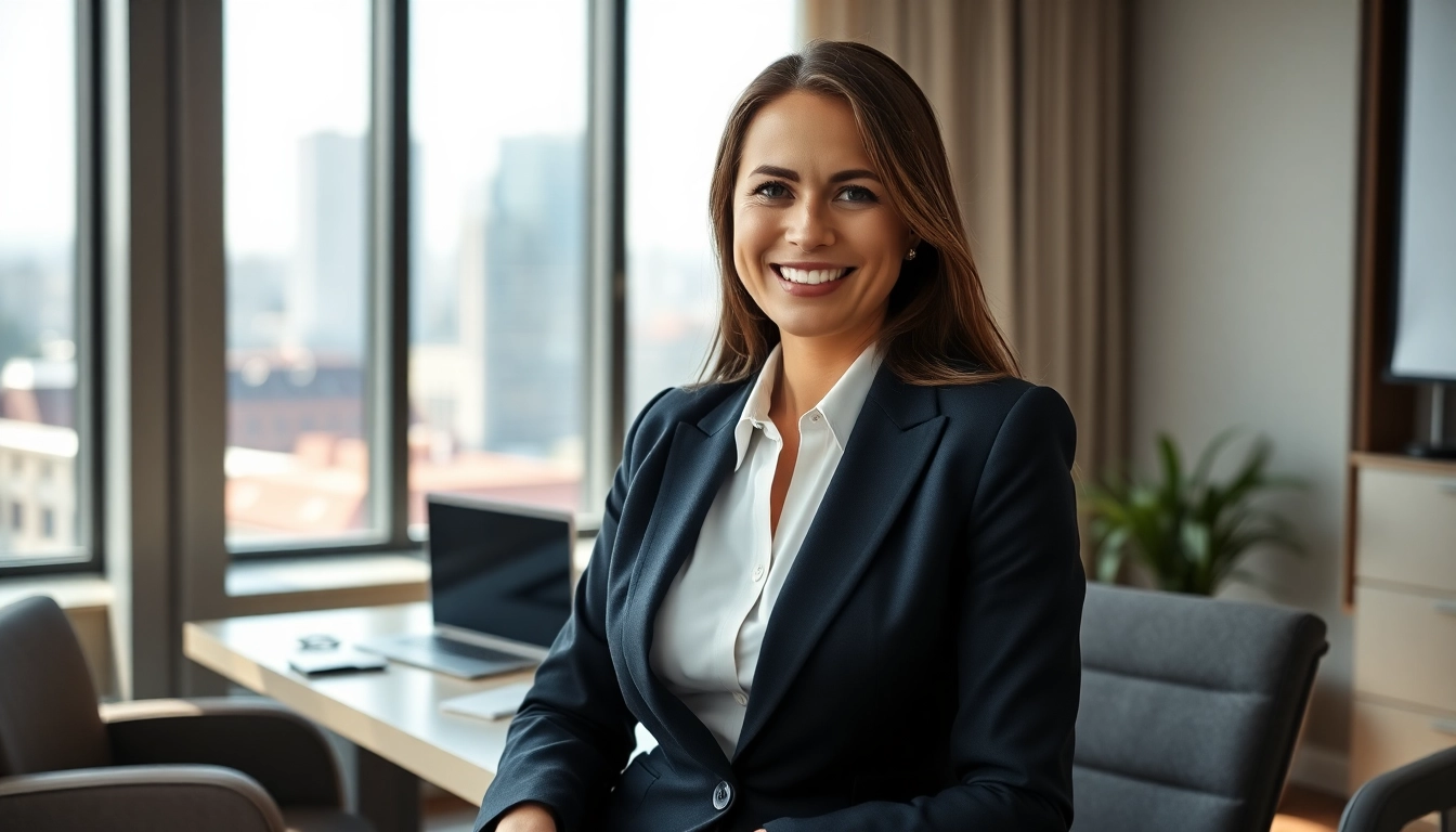 Professionelles Business Portrait München einer jungen Unternehmerin in einem modernen Büro.