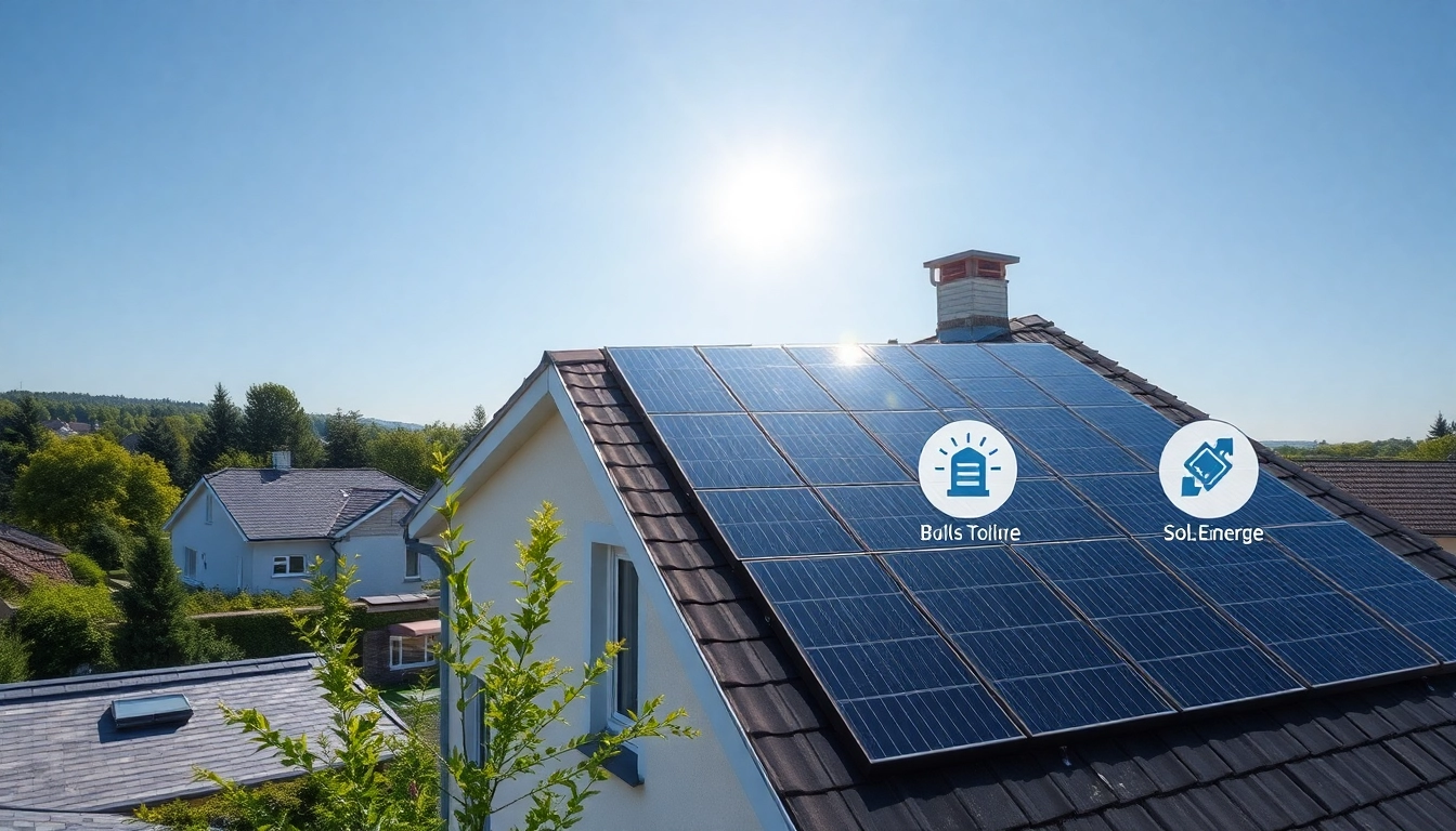 Informieren Sie sich über die Solaranlage Preise mit einer detaillierten Darstellung einer modernen Solaranlage auf einem Einfamilienhaus.