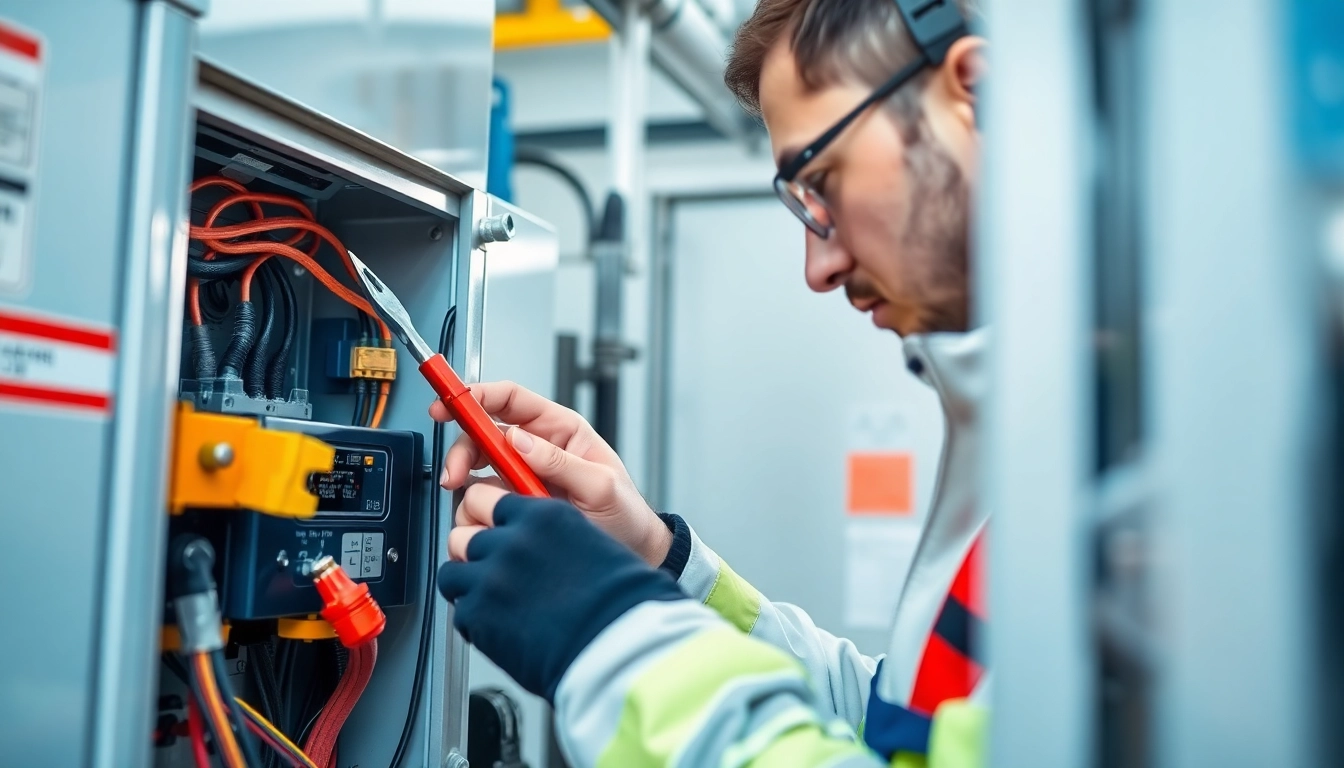 Technician conducting a DGUV V3 Prüfung on electrical equipment to ensure safety and compliance.