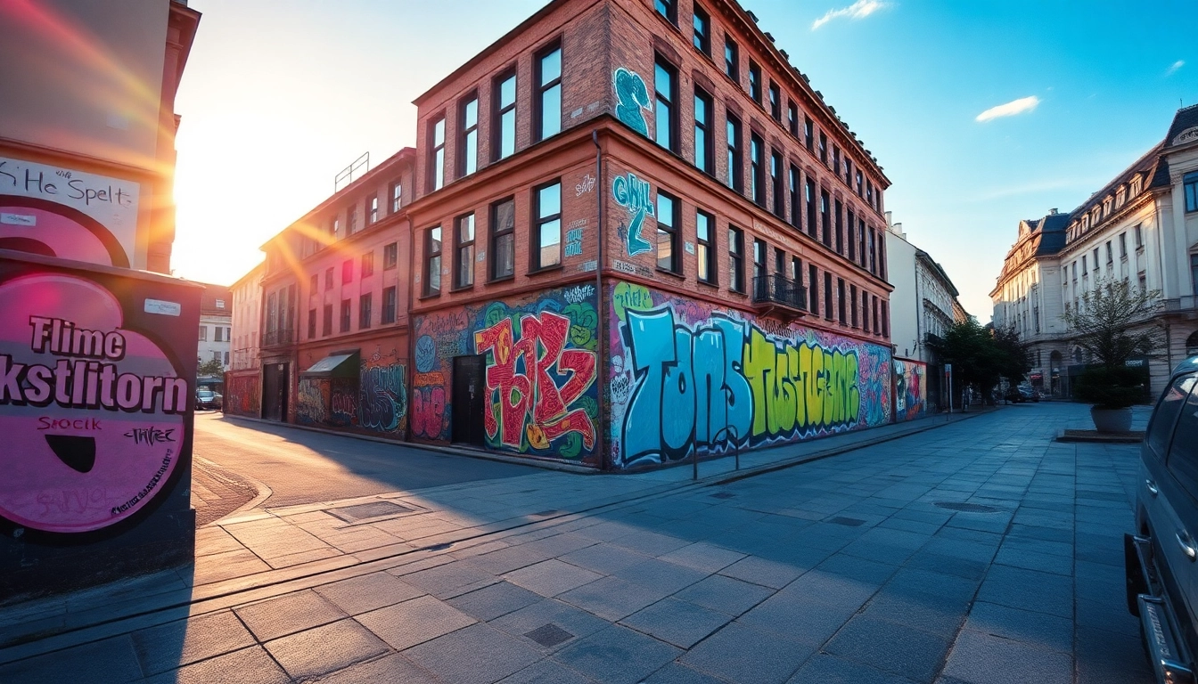 Lebhaftes Graffiti Stuttgart zeigt kreative urbanen Kunststil in warmer Beleuchtung.