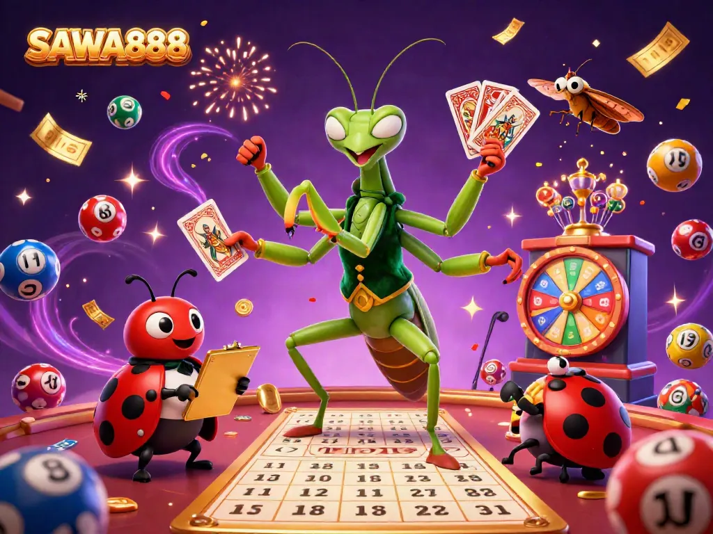 Engage with SAWA888's vibrant gambling action featuring dynamic lottery elements and a captivating scene.