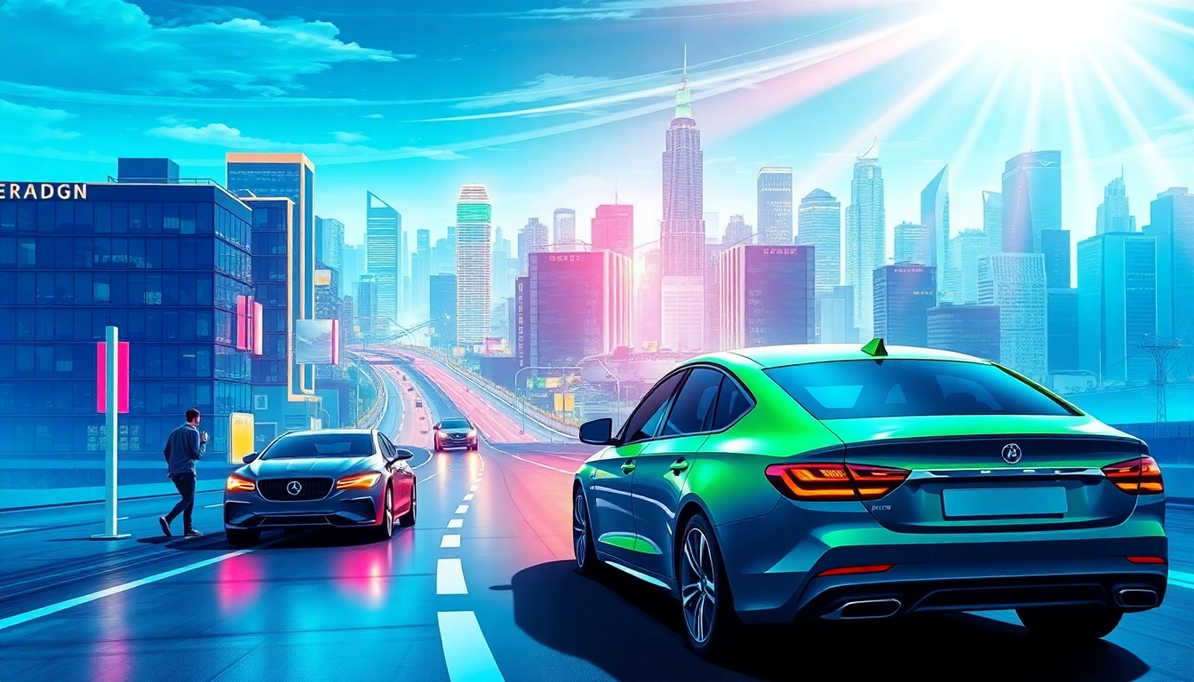 Die neuesten Internet Trends in einer futuristischen Stadtlandschaft mit smarten Technologien.