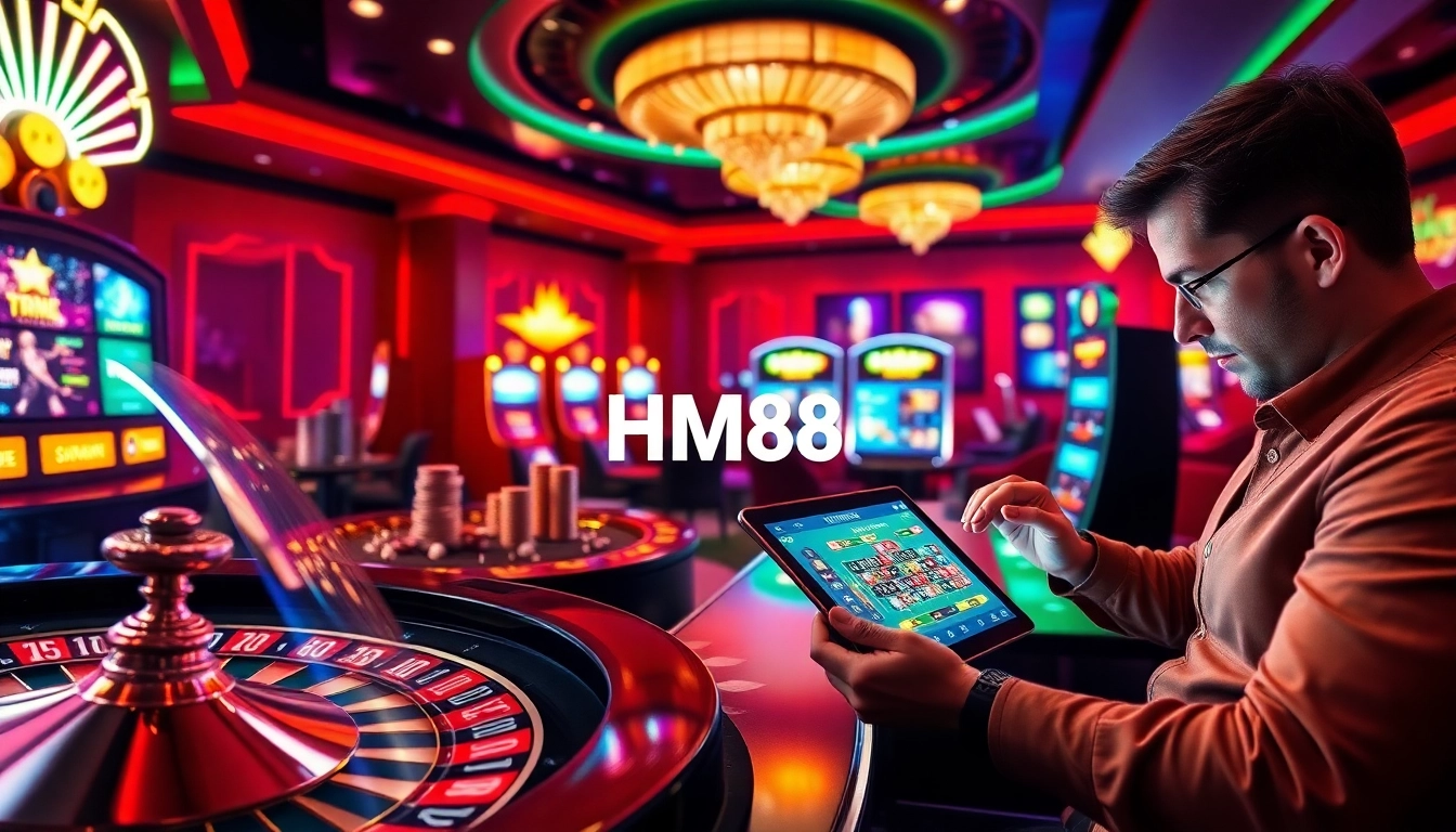 Experience the excitement of HM88 with high-stakes gambling, vibrant slot machines, and a sleek betting interface.