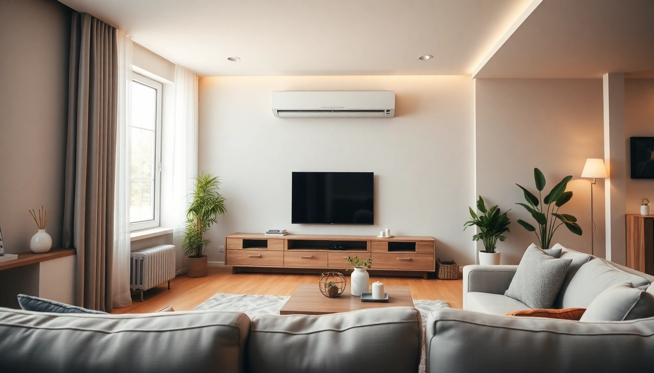 Efficient Klimaanlage cooling a contemporary living space with modern decor.