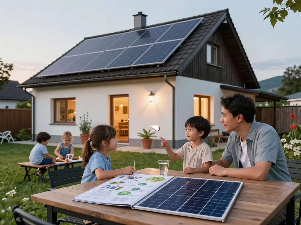 Photovoltaik Bayern Installation: Familie genießt Einsparungen und Nachhaltigkeit in ihrem Garten