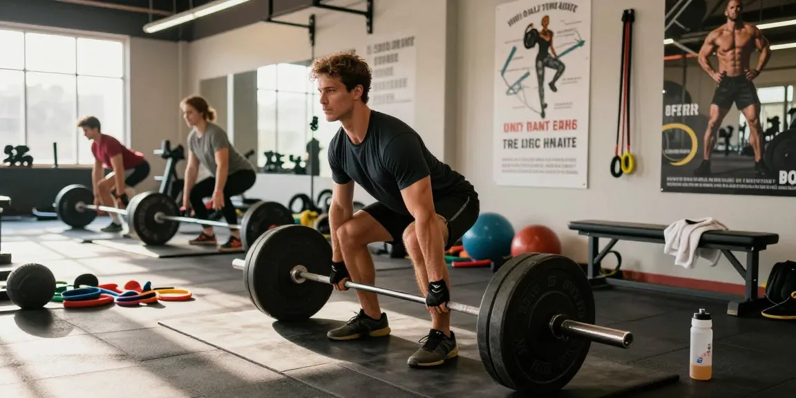 Anabolika Shop - Bodybuilder executing deadlifts in a vibrant gym, showcasing dedication and intense training atmosphere.
