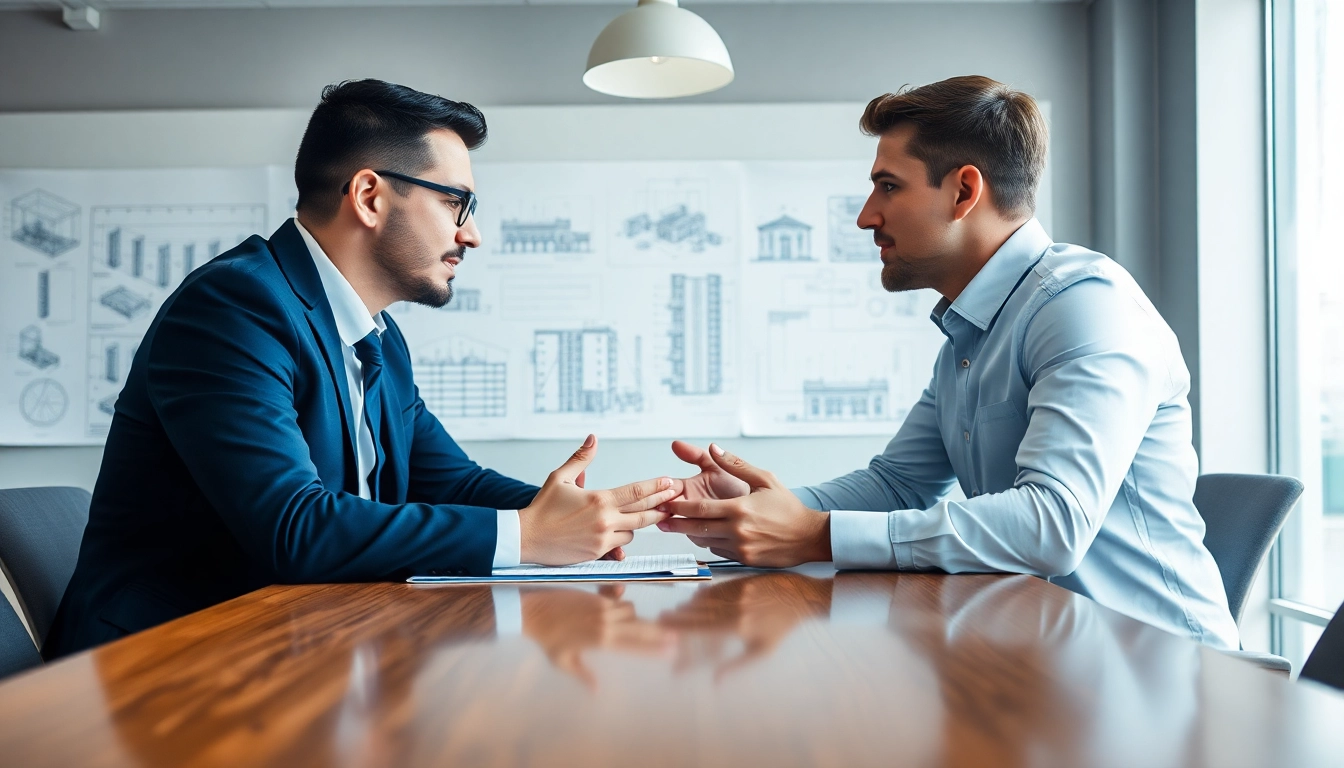 Headhunter Ingenieure discusses job opportunities with a client in a professional office setting.