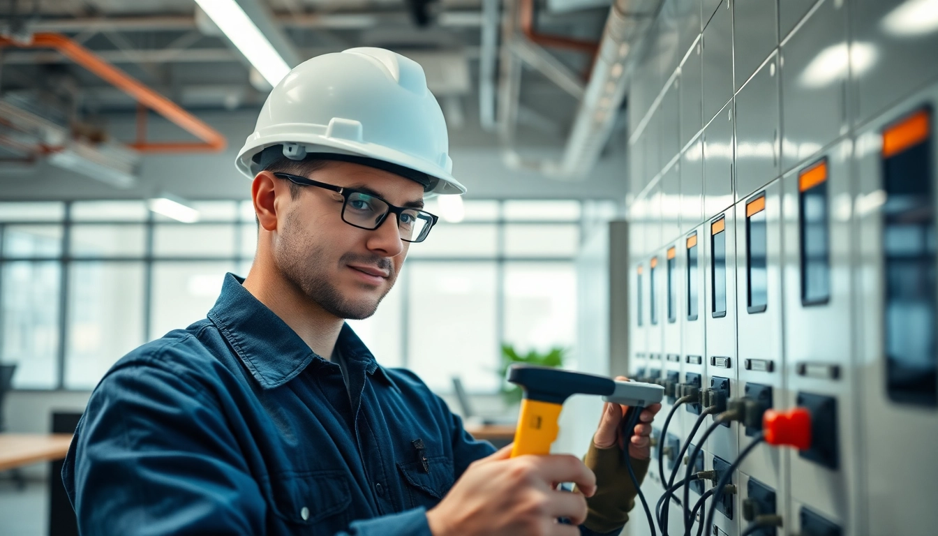 Person conducting a DGUV V3 Prüfung, inspecting electrical equipment safely and professionally.