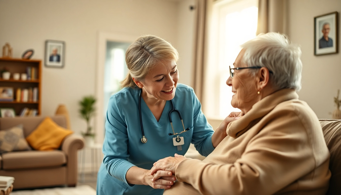 Pflegedienst: Caring professional assisting an elderly client in a warm home environment